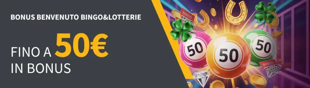 Planetwin365 - Bonus Benvenuto Bingo & Lotterie fino a 50€ in Bonus